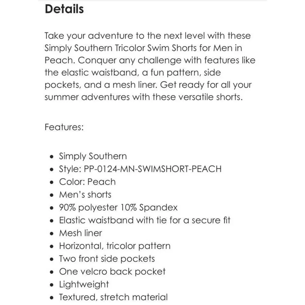 NWT‎ Simply Southern Men's Tri-color Peach Gray Mesh Lined Swim Shorts XL